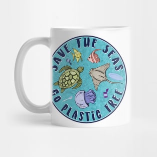 Save The Seas Go Plastic Free Reduce Reuse Recycle Environment Ocean Whale Sea Turtle Jellyfish Mug